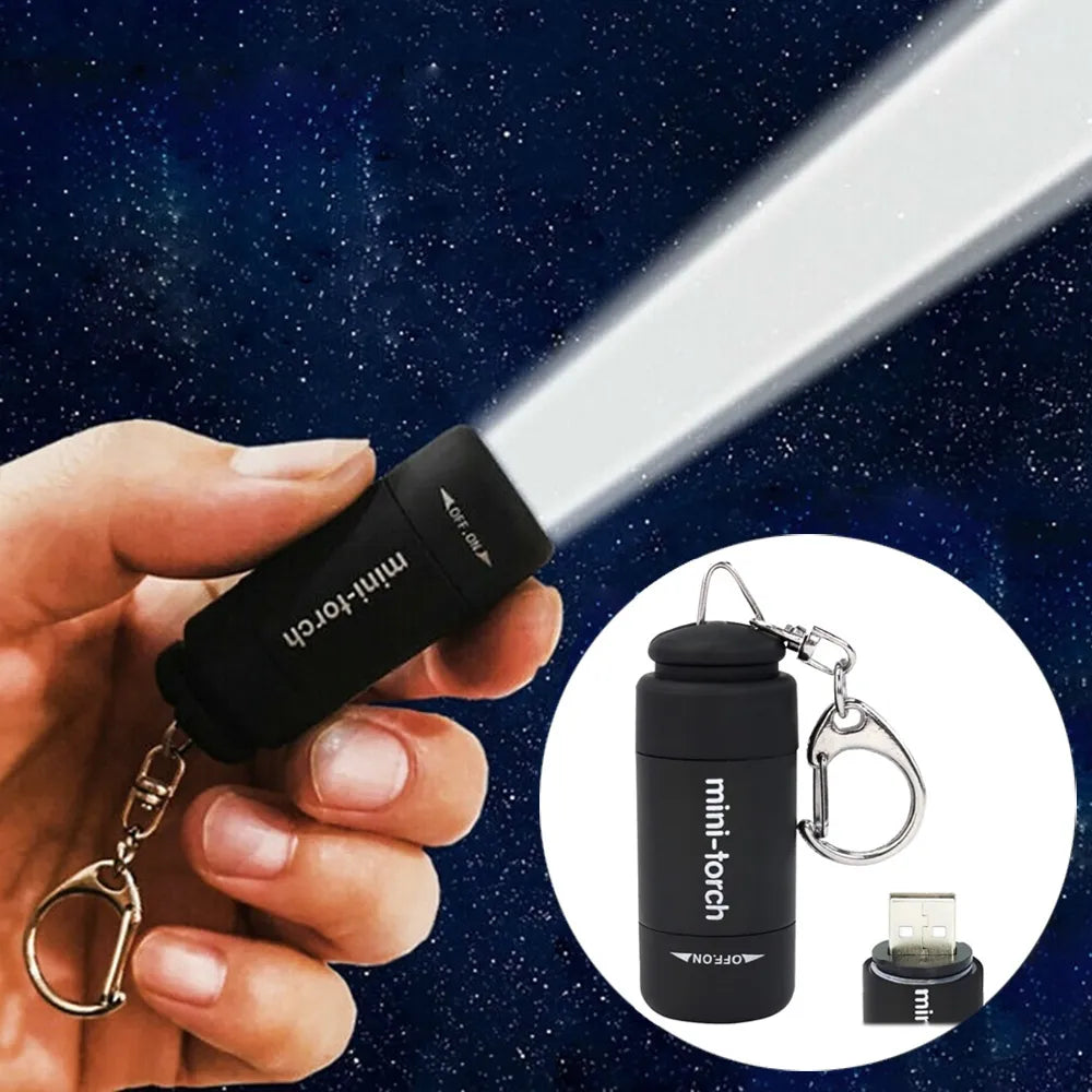 1PC Mini Keychain Pocket Torch USB Rechargeable LED Light Stonego Flashlight Lamp Waterproof Keychain Light