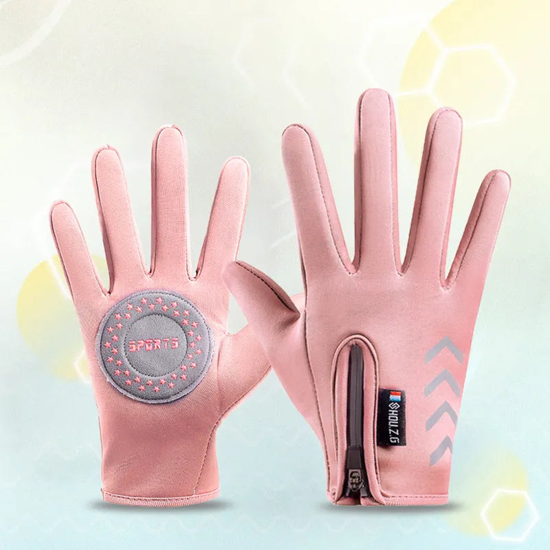 Children's Gloves Warm Cycling Winter Autumn Waterproof Kids Reflect Light Non-Slip Ski Fleece Boy Girl Scooter Gloves Zipper-WAYBIKER