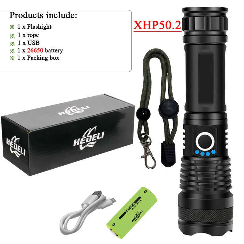 Newest XHP199 LED Powerful Flashlight USB Rechargeable Tactical Flash Light 18650 Hunting Torch Zoomable High Power LED Lantern-WAYBIKER