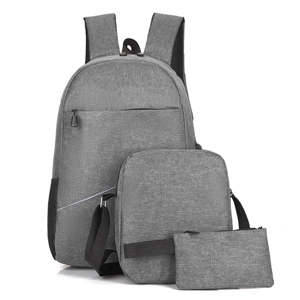 Set of 3 Large Capacity Outdoor Backpack Set Business Travel Bag Shoulder Bags with USB Charging Port for Man Teenagers Adults-WAYBIKER
