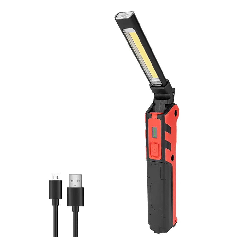 COB LED Work Light Dimmable USB Rechargeable LED Flashlight Inspection Lamp With Magnetic Hook Power Bank 18650 Battery Torch-WAYBIKER