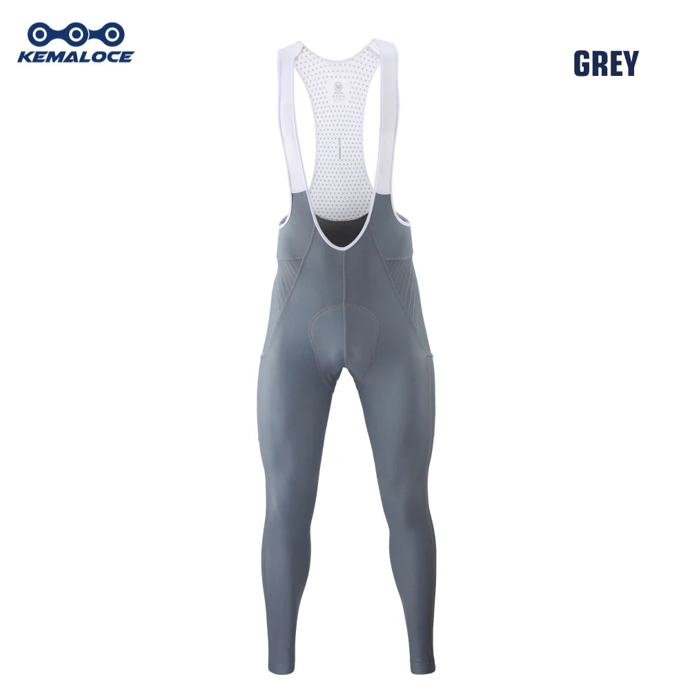 KEMALOCE Cycling Long Pants Men Autumn Blue&Grey Gel Pad Reflective Bike Bib Pants Breathable Bicycle Trousers With Rear Pocket