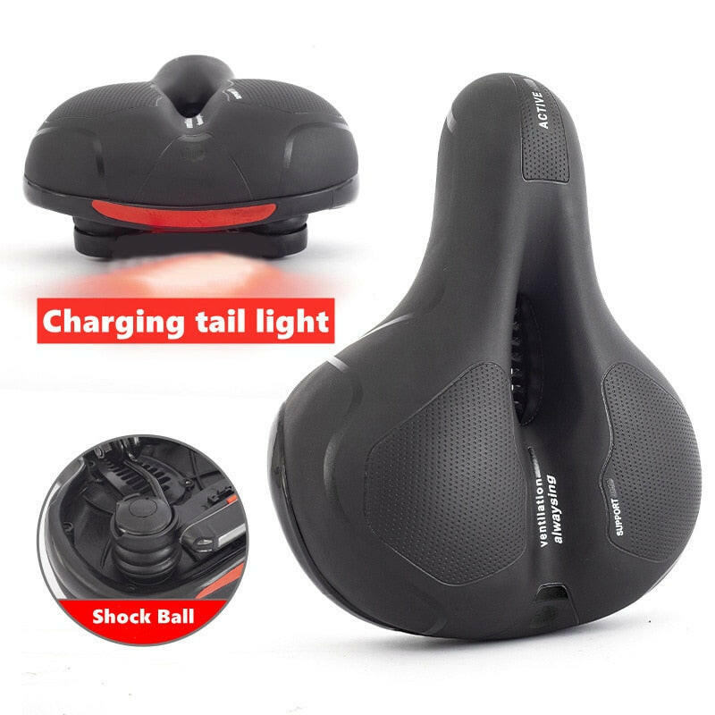 Bike Seat Bicycle Saddle with Taillight Mountain Cushion Bicycle Big Butt Widened Soft Saddle Comfortable Seat Bike Accessories-WAYBIKER