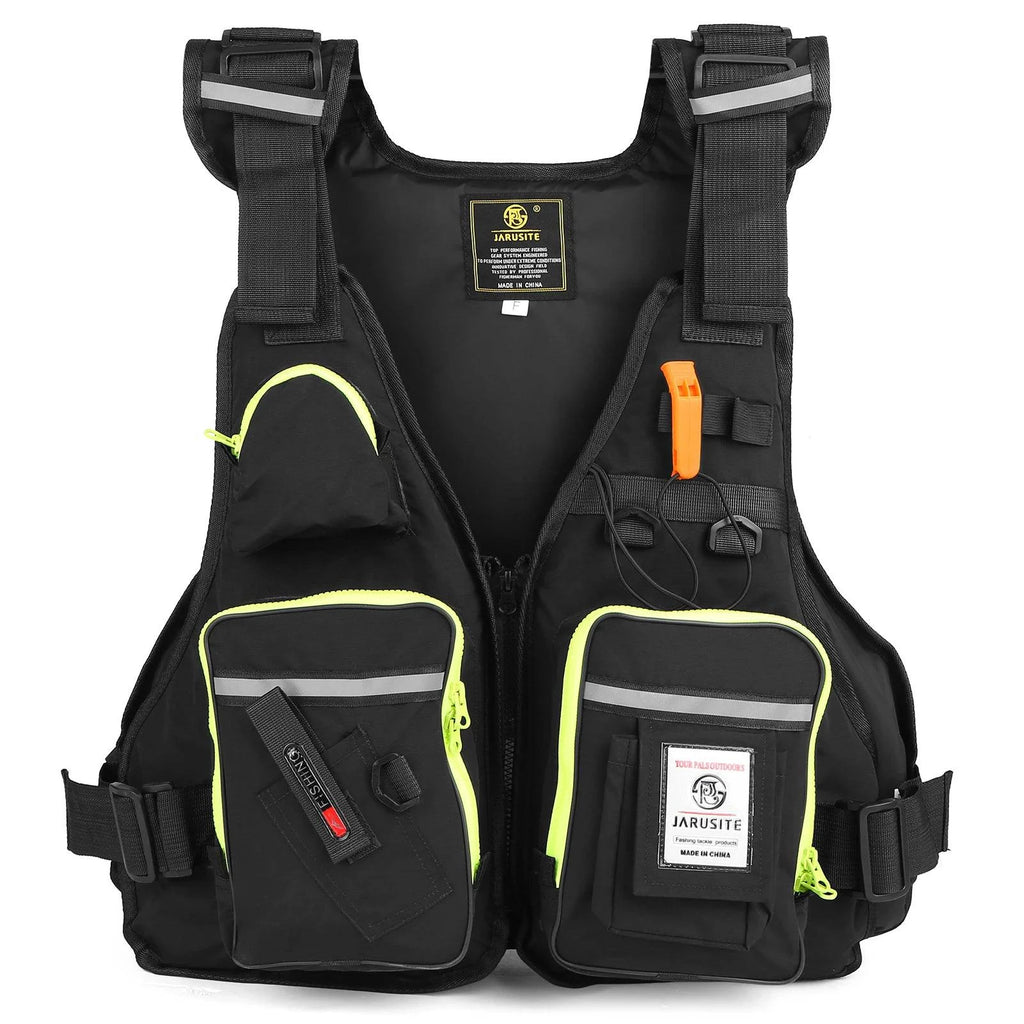 Multi-Pockets Fly Fishing Jacket Buoyancy Vest with Water Bottle Holder for Kayaking Sailing Boating Water Sports-WAYBIKER
