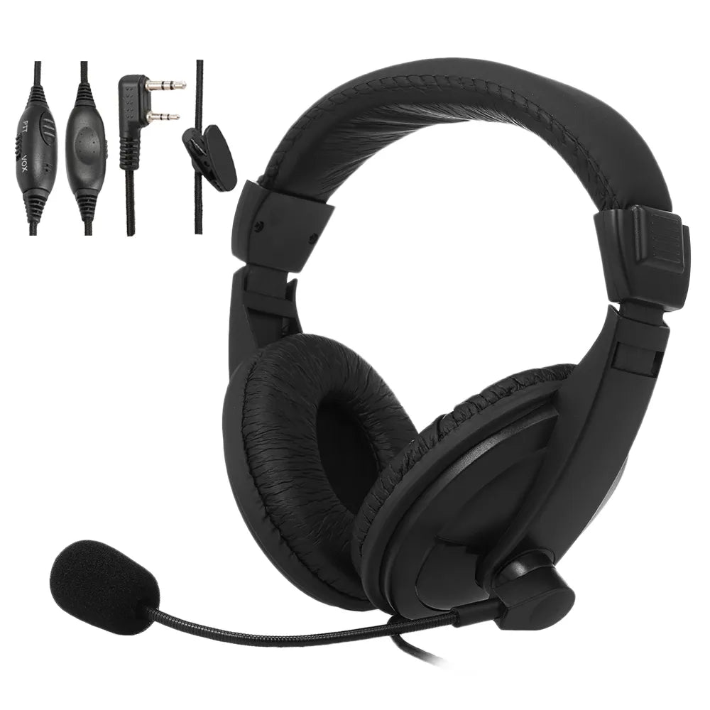 PTT VOX Earpiece with Microphone Walkie Talkie Headset Over Ear Radio Headphones Noise Reduction Two Pin K Plug for UV-5R 888S-WAYBIKER