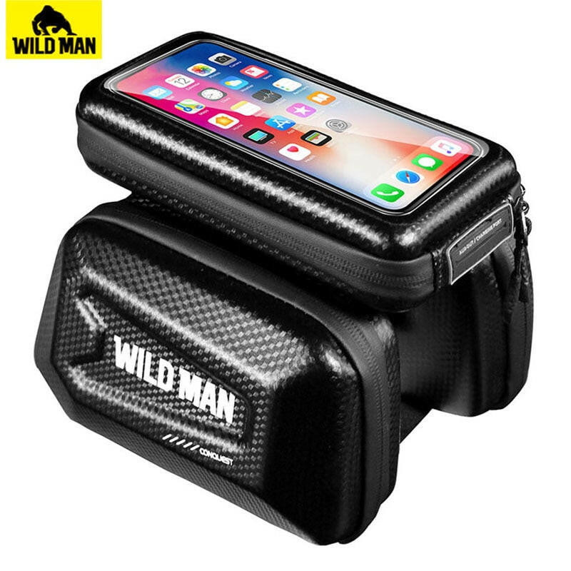 WILD MAN Hard Shell Front Bicycle Bag Bike Top Tube Bag Cycling Pouch 6.5 Inch Phone Case Touch Screen Mtb Bag Accessories-WAYBIKER