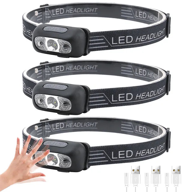 Mini Headlamp USB Rechargeable Head Light with Wave Sensor Flashlight Outdoor Lighting Lamp for Camping Hiking Emergency Usage-WAYBIKER