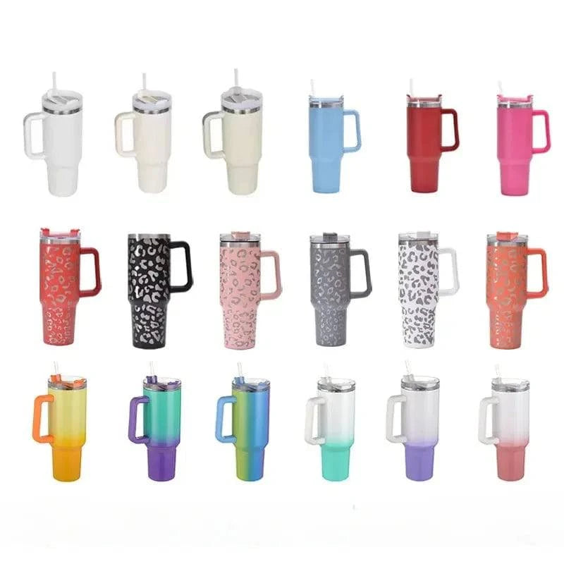 Big Capacity 40oz Ice Cold Cup Leopard Sublimation Rainbow Insulation Tumbler Car Coffee Mug with Lid Straw-WAYBIKER