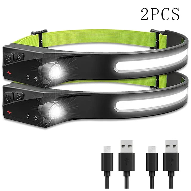 Portable LED COB Sensor Headlamp Built In Battery USB Rechargeable Waterproof Headlight Outdoors Camping Fishing Head Lantern-WAYBIKER
