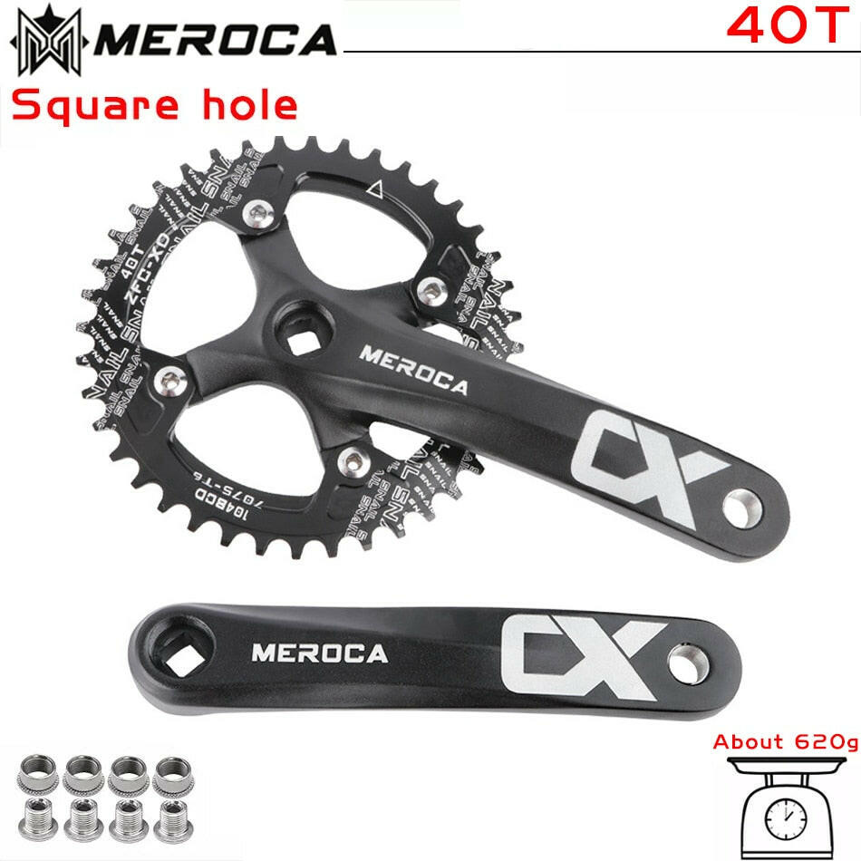 MEROCA Bicycle Crank Chainwheel 104BCD MTB Bike Crankset Aluminum Alloy with Bottom 170mm Crank Black 32/34/36/38/40/42T Plate-WAYBIKER