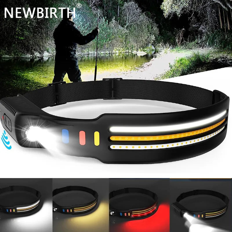 Multimode LED COB Sensor Headlight Built-In Battery USB Rechargeable Waterproof Headlamp Outdoor Camping Fishing Lantern-WAYBIKER