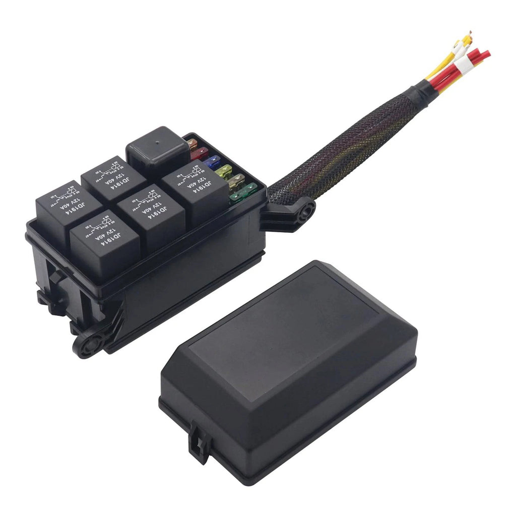 12 Volt Fuse Relay Block with 4 Pin Relay Slots 6 ATC/ATO Fuse Holders Relay Box w/ Harness Fuse Relay Box for Cars Trucks Boats-WAYBIKER