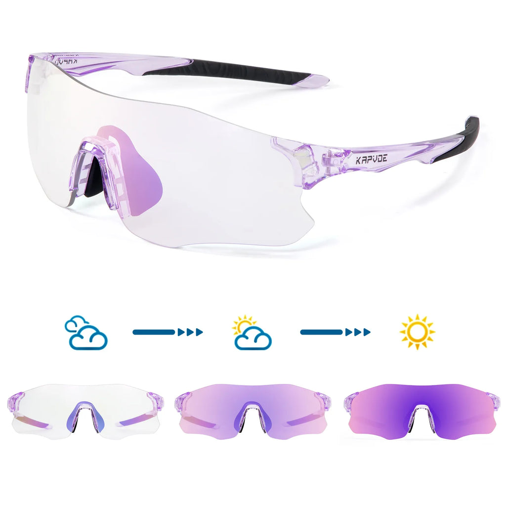 Kapvoe Purple Photochromic Running Sunglasses Outdoor Sports Bike Marathon Cycling Glasses Mountain Bicycle Goggles Eyewear-WAYBIKER