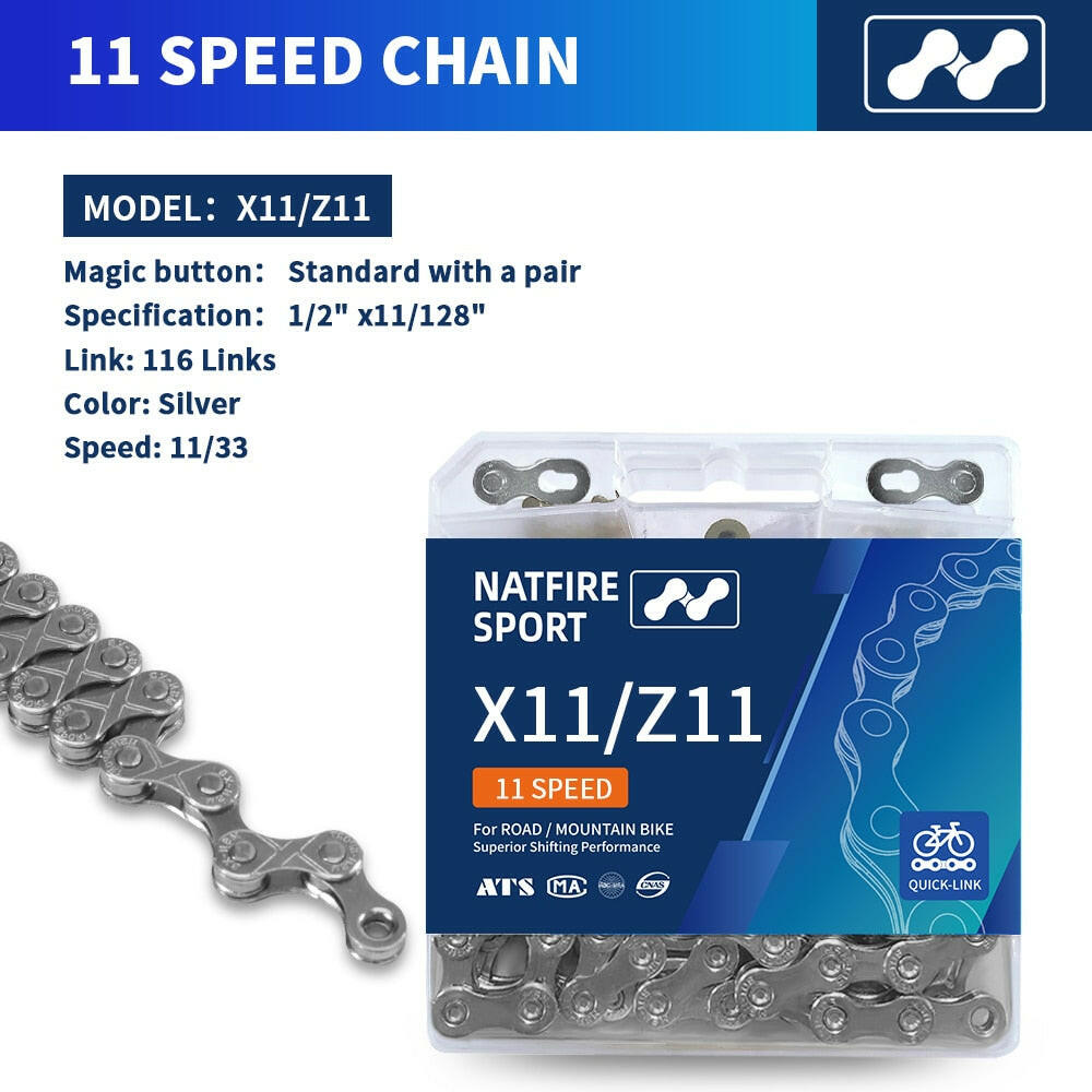 NATFIRE Bike Chain 6 7 8 9 10 11 12 Speed Velocidade Electroplated Silver Bicycle Chain Mountain Road MTB Chains Part 116 Links-WAYBIKER