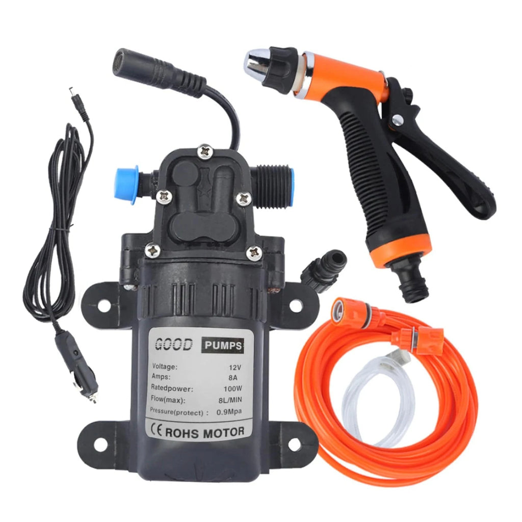 High Pressure Electric Car Washing Machine Kit 12V Electric Pump + Wash Sprayer 2 Modes+Power Cable+Hoses Portable Water Pump-WAYBIKER