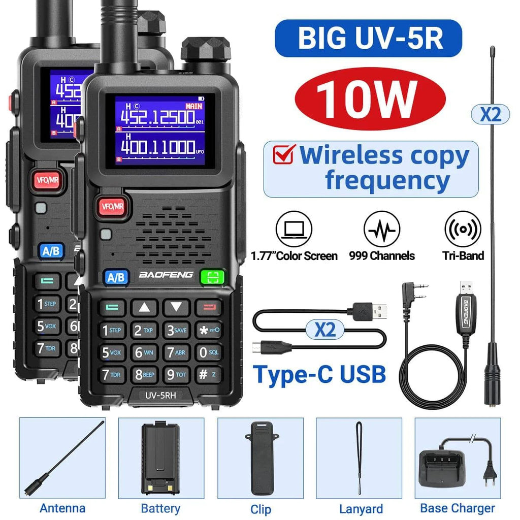 2PCS Baofeng UV-5RH Pro Max 15W Air Band Walkie Talkie Wirless Copy Frequency 999CH Type-C NOAA Long Range UV-5R K5 Ham Radio-WAYBIKER