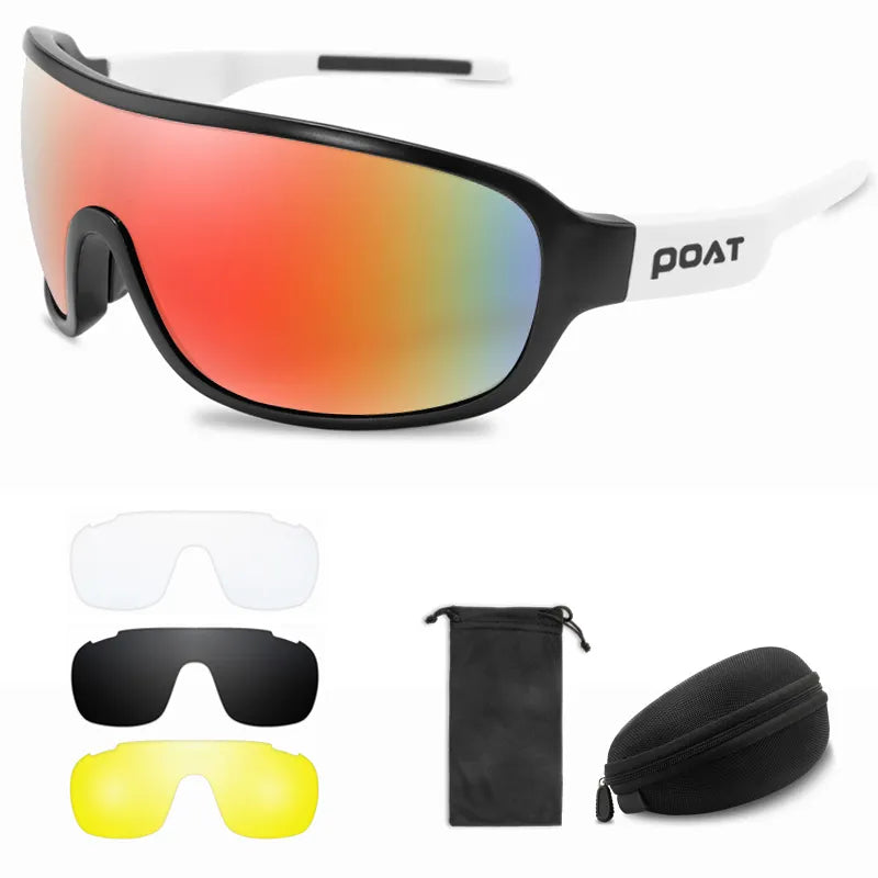 POAT 4 Lens Cycling Glasses UV400 Outdoor Sports Eyewear Fashion Bike Bicycle Sunglasses Mtb Goggles with Case-WAYBIKER