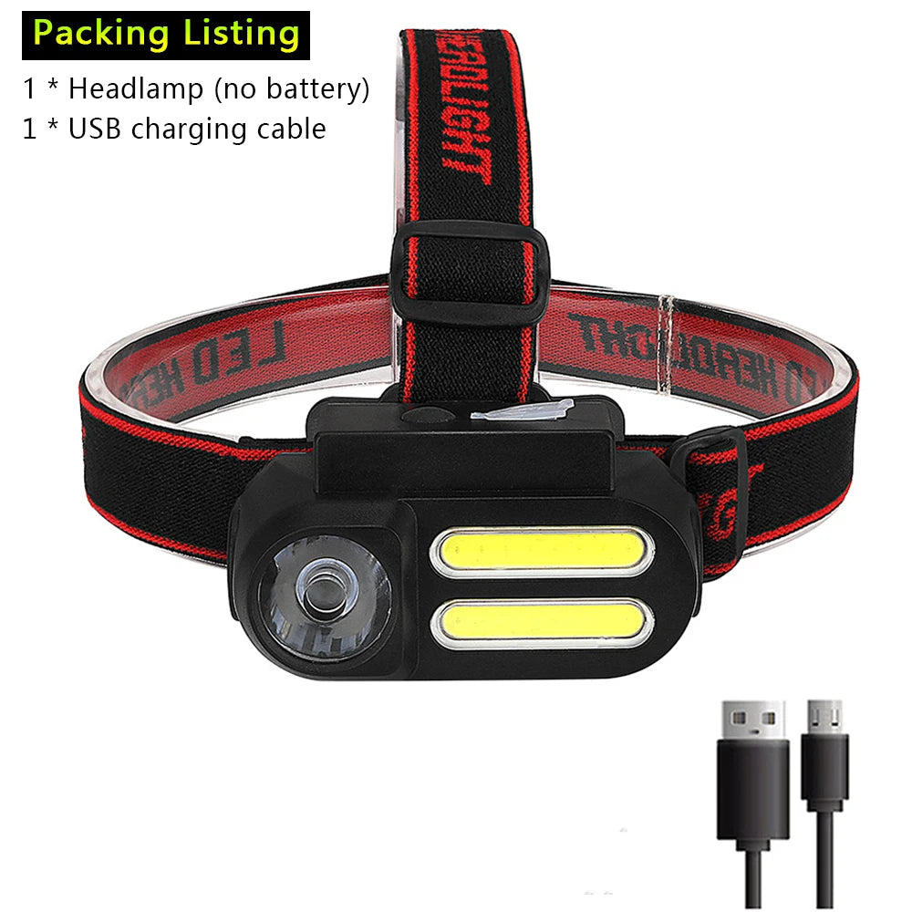 Portable Mini Headlamp XPE+4COB LED Headlight USB Rechargeable Use 18650 Battery Camping Light Night Fishing Lantern-WAYBIKER