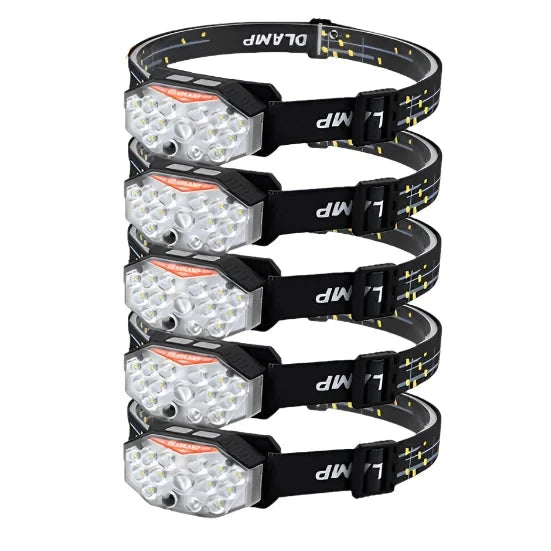 Rechargeable Headlamp Wave Sensing LED Lamp Type-C Charger Flashlight 7 Modes Light Camping Fishing Multi-Functional Lantern-WAYBIKER
