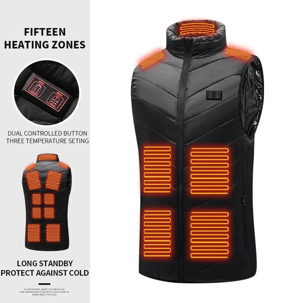 Men Women HeatIng Jacket Heated Vest 15-Zone Winter Electric Thermal Vest Washable Winter Jacket Clothes with 3 Heating Levels-WAYBIKER