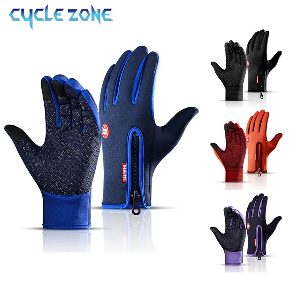 Warm Gloves For Men Waterproof Windproof Cold Gloves Snowboard Motorcycle Riding Driving Warm Touchscreen Zipper Glove-WAYBIKER