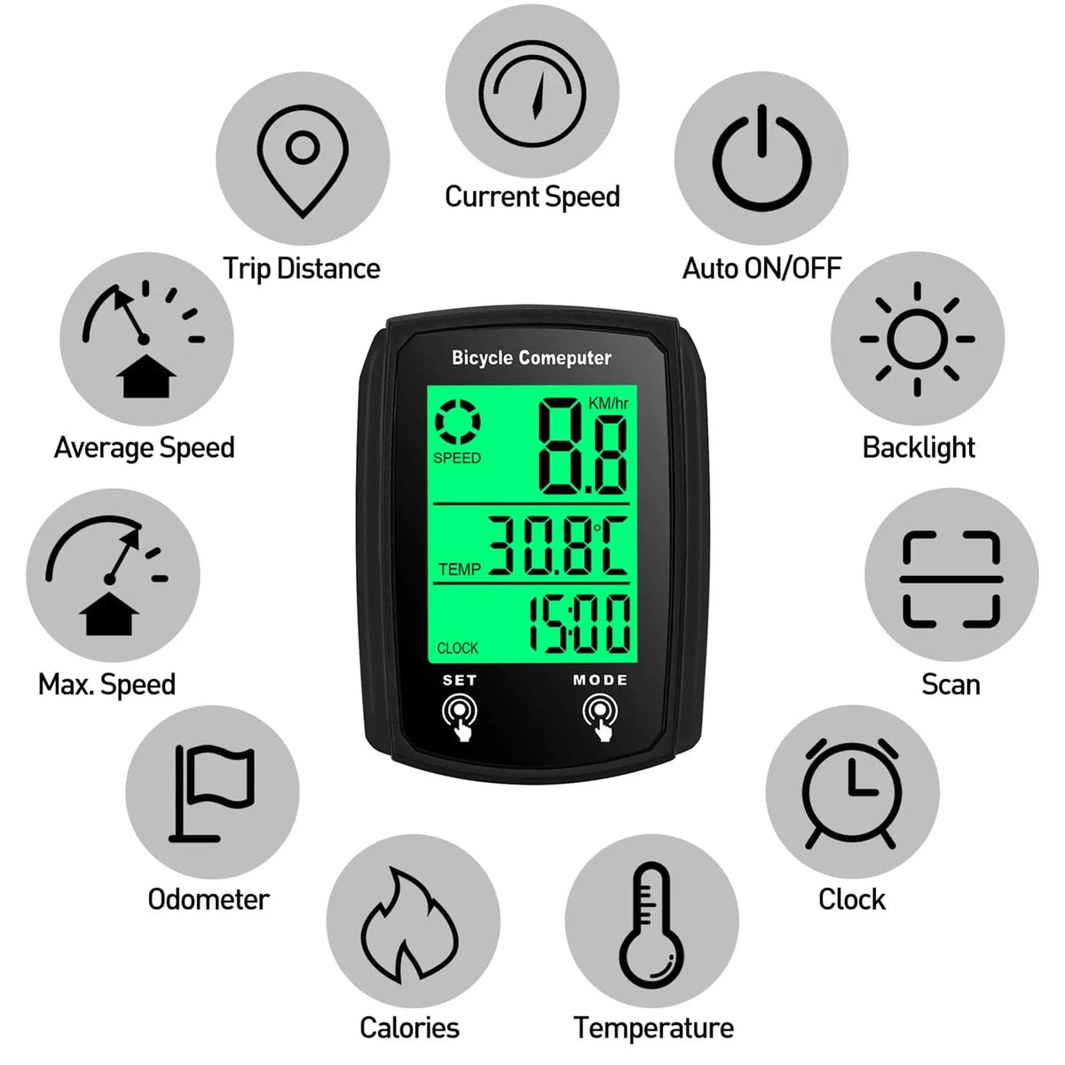 Bike Speedometer Wired Bike Computer 19 Functions Touch Odometer Water