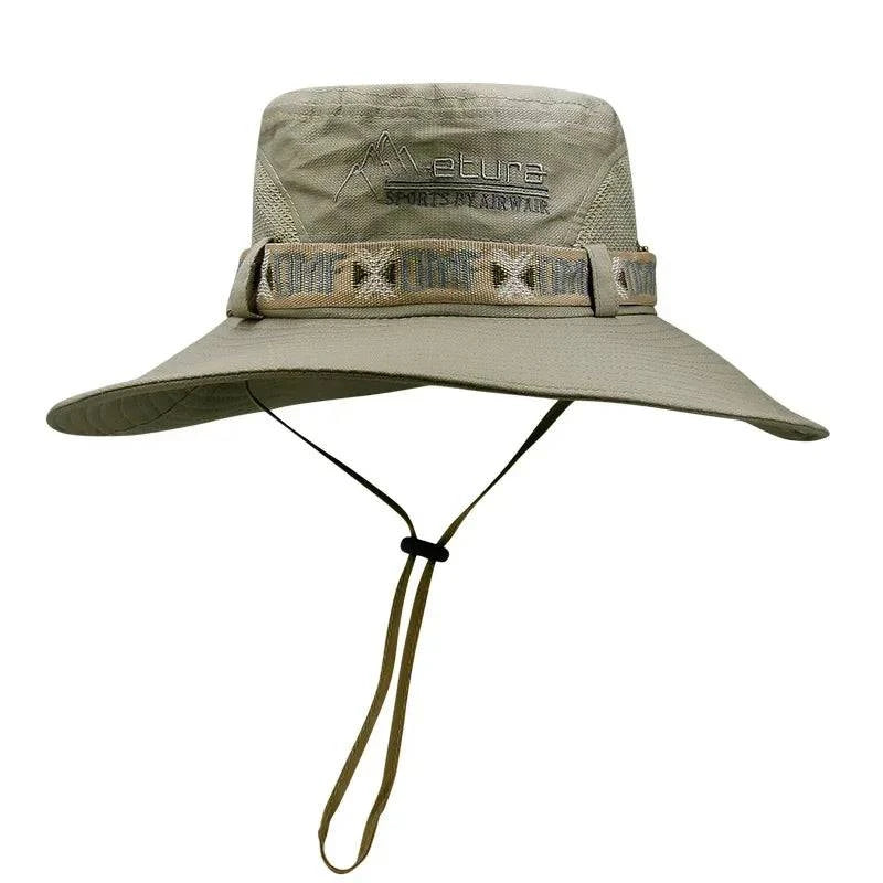 Summer Men Bucket Hat Outdoor UV Protection Wide Brim Panama Safari Hunting Hiking Hat Mesh Fisherman Hat Beach Sunscreen Cap-WAYBIKER