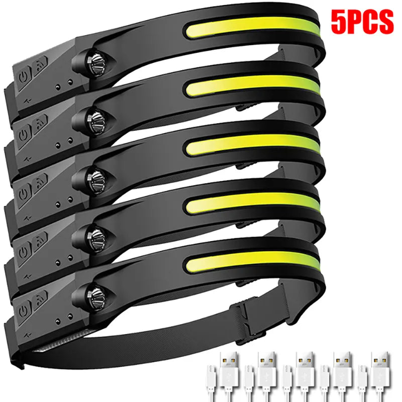 LED Headlamp Sensor Headlight With Built-in Battery Head Flashlight USB Rechargeable Work Light Head Lamp Super Bright Torch-WAYBIKER