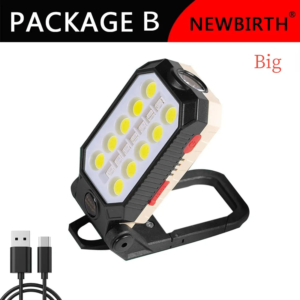 COB Work Light Portable LED Flashlight Adjustable USB Rechargeable Waterproof Camping Lantern Magnet Design With Power Display-WAYBIKER