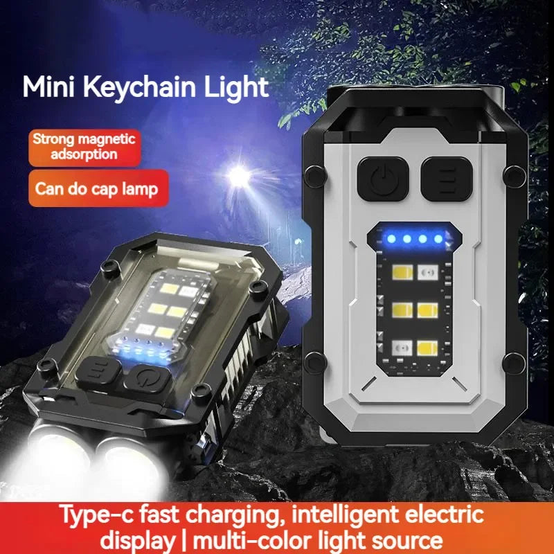 Portable Mini Keychain Light LED High Bright Flashlight Dual Light Source Outdoor Camping Fishing Multi-function Tool Torch Lamp