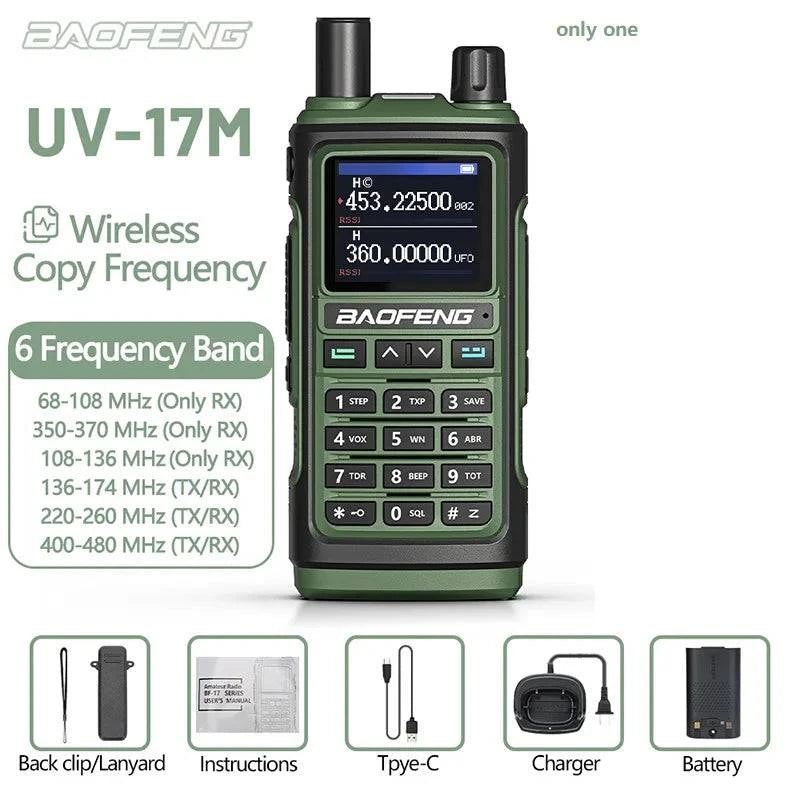 1/2PCS Baofeng UV-17M Air Band Walkie Talkie 999CH Copy Frequency NOAA Long Range Type-C Upgrade UV-5R 17 Pro Ham Two Way Radio-WAYBIKER
