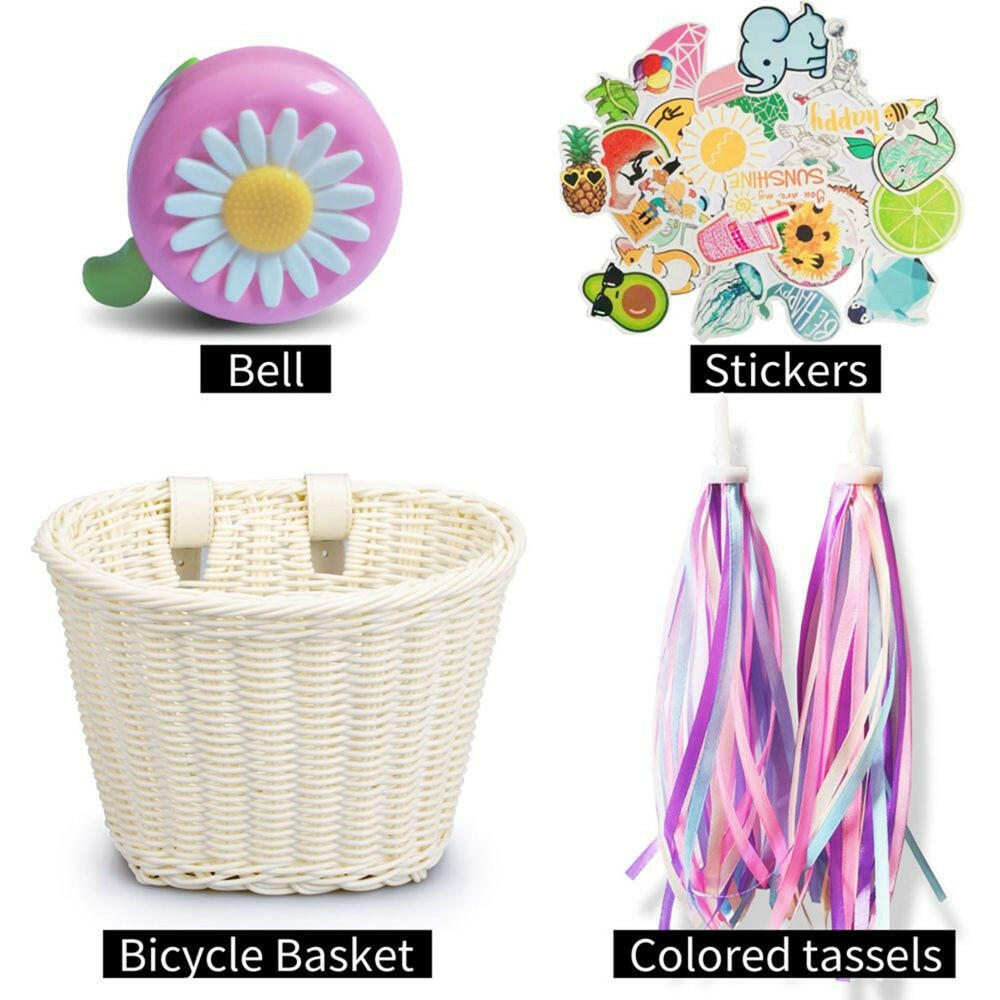 Kids' Bike Basket Streamer Set Bike Streamer Bells And Stickers Decorate The Front Of The Bike Basket-WAYBIKER