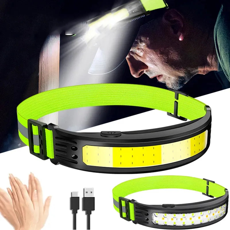 Led Headlamp Sensor Headlight Rechargeable Waterproof Search Light Head Flashlight 6 Lighting Modes for Camping Fishing Hiking-WAYBIKER