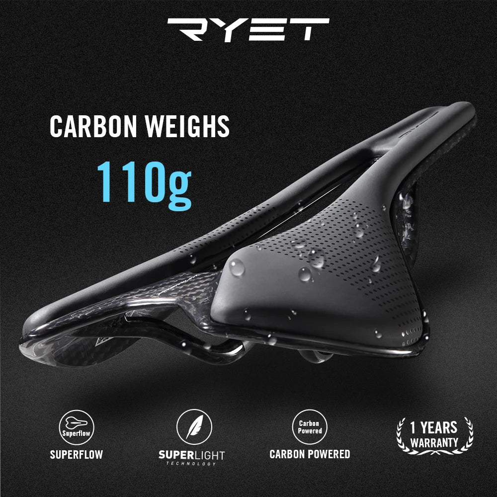 RYET Full Carbon Bike Saddle Ultralight Oval Carbon Rails Seating Saddles Superflow Road Bicycle Seating Cushion Cycling Parts