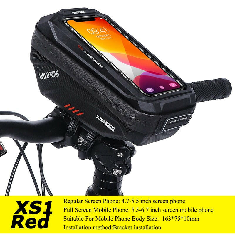 WILD MAN Rainproof Bicycle Handlebar Bag Touch Screen Cycling Phone Bag Bike Bag 6.8" Phone Case Bag Bicycle Accessories