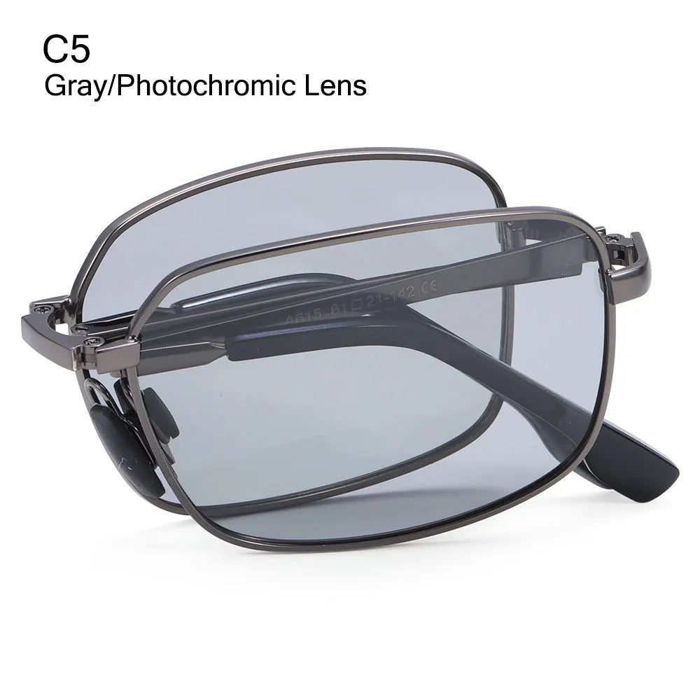 Portable Folding Polarized Sunglasses for Men, Square Metal Frame Photochromic Sunglasses Driving Glasses Night Vision Eyewear-WAYBIKER