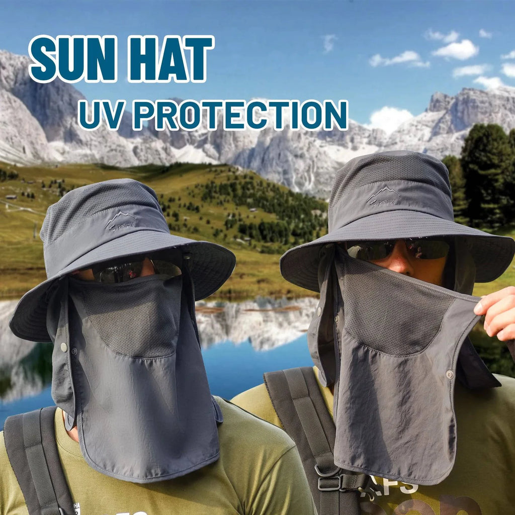 Outdoor Sun Hat UV Protection Wide Brim Neck Flap Face Cover Multifunctional Cap for Hiking Fishing Beach-WAYBIKER