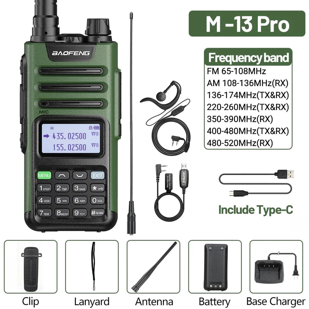 Baofeng M-13 Pro Air Band Walkie Talkie 10W AM Wireless Copy Frequency NOAA Long Range Type-C High Power UV-5R Ham Two Way Radio-WAYBIKER