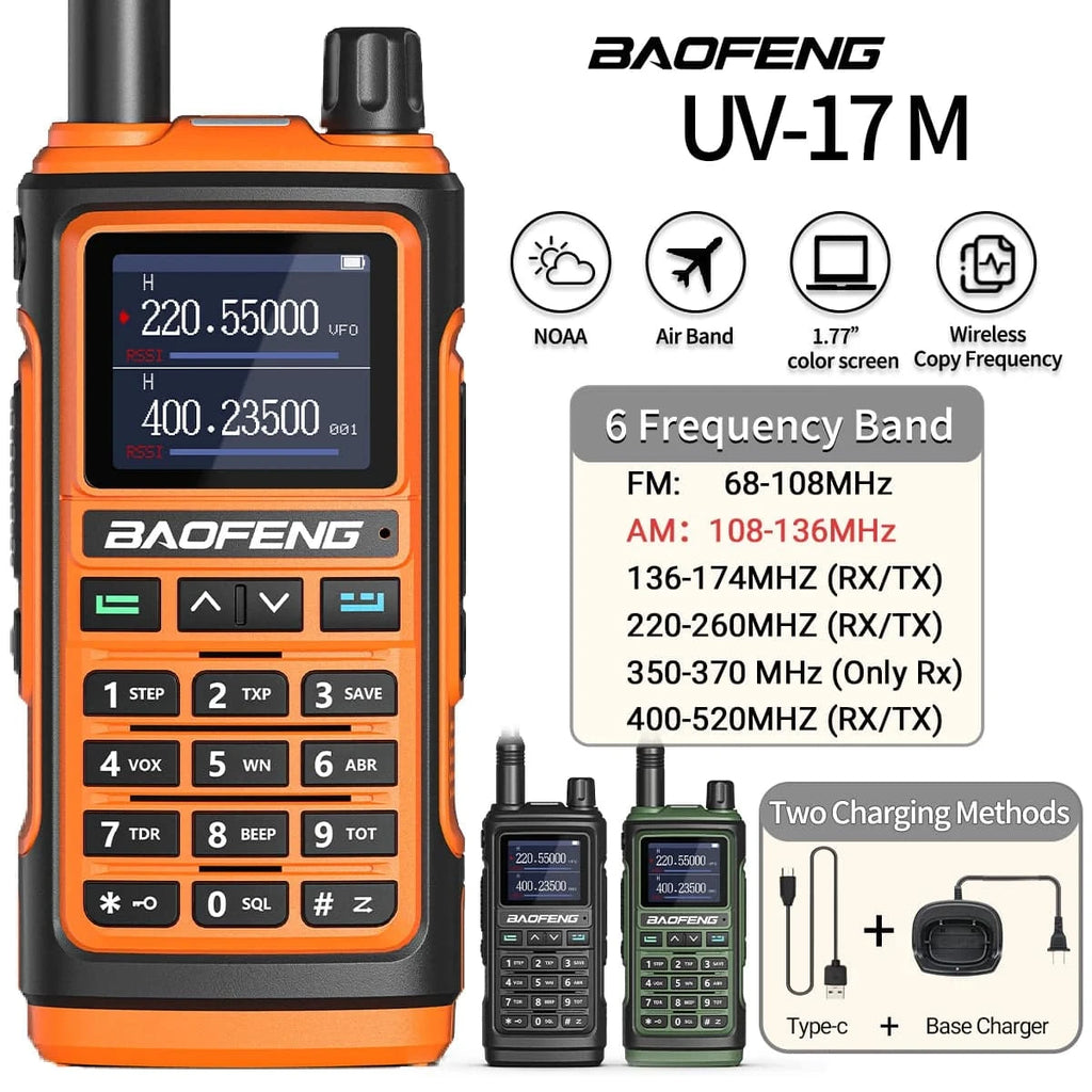 Baofeng UV-17M Air Band Walkie Talkie 999CH NOAA Full Band Type-C Charger Wireless Copy Frequency Long Range UV 5R Two Way Radio-WAYBIKER