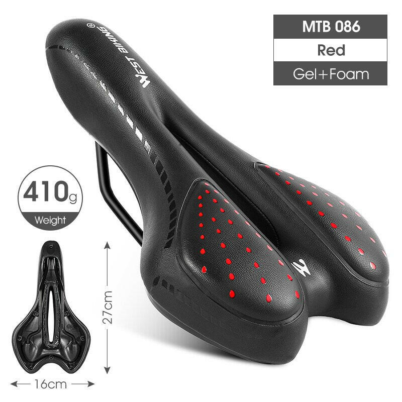 WEST BIKING MTB Bike Saddle Mountain Road Bike Seat PU Leather Cycling Cushion Comfortable Gel Filled Shockproof Bicycle Saddle-WAYBIKER