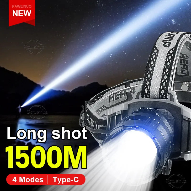New Upgrade Powerful LED Headlamp Rechargeable Head Flashlight High Power Headlight Long Shot Head Lamps Outdoor Camping Lantern-WAYBIKER