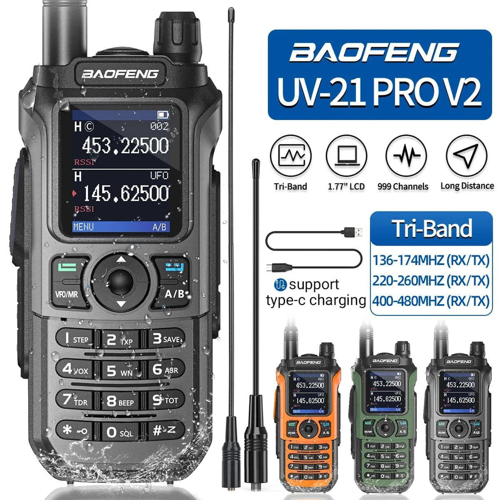 Baofeng UV-21 Pro Walkie Talkie Tri-Band Wireless Copy Frequency Long Range 999CH NOAA High Power Type-C UV-5R Ham Two Way Radio-WAYBIKER