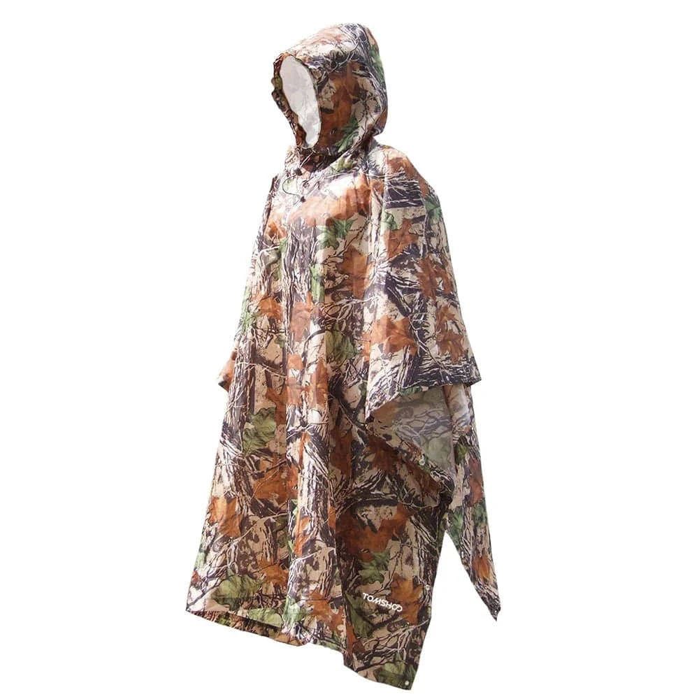 TOMSHOO 3 in 1 Rain Cover Poncho with Hood Hiking Cycling Rain Cover Poncho Coat Outdoor Camping Tent Awning Mat Camouflage-WAYBIKER