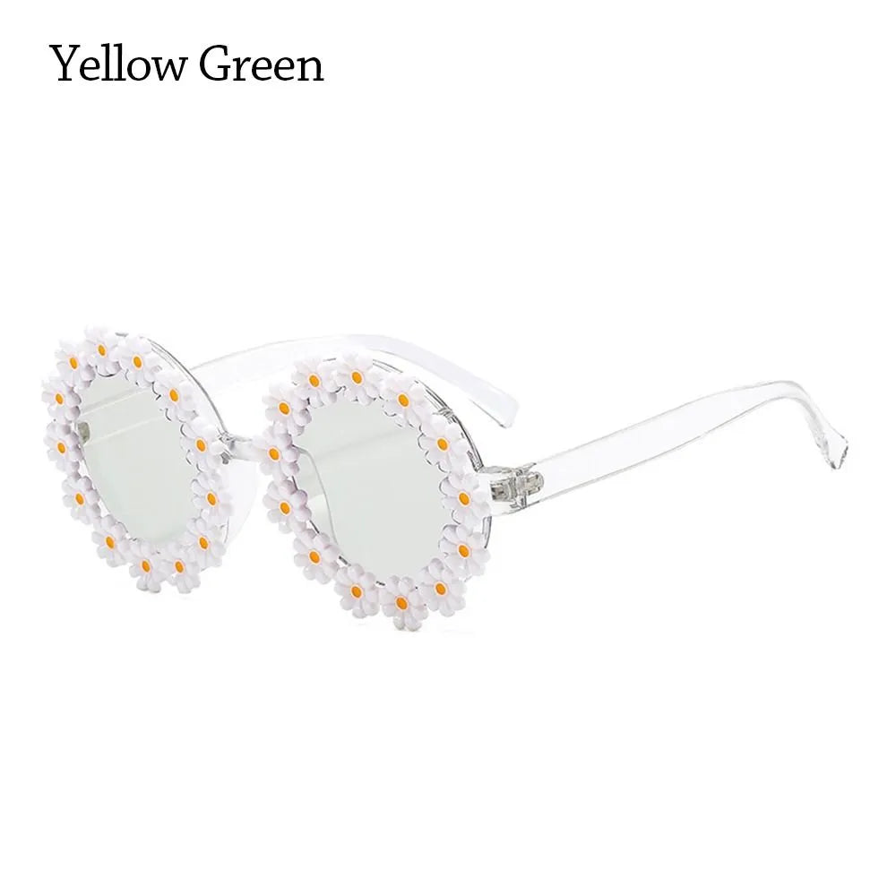 Retro Daisy Sunglasses for Women Flower Round Frame Sun Glasses Fashion Novel Disco Festival Party Shades for Adults Eyewear-WAYBIKER