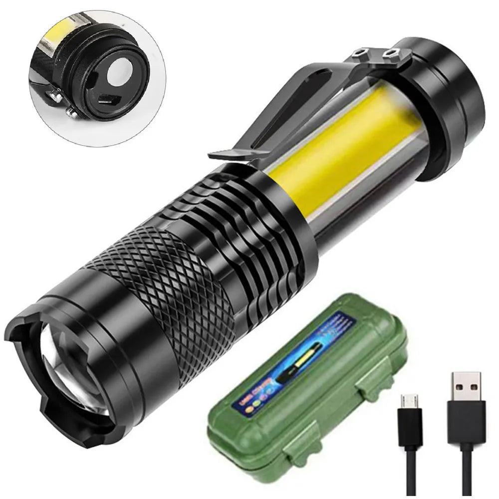 3 Lighting Light Torch Z00M USB Rechargeable Dimming COB Mini Strong FlashlightAluminum alloy shell Used for Camping-WAYBIKER