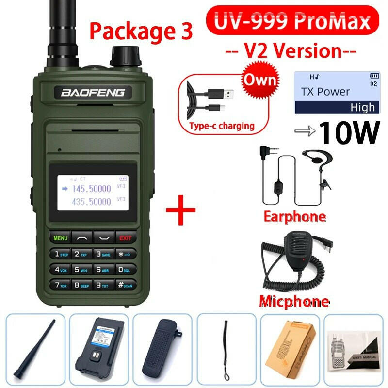 2023 BAOFENG UV999 Pro Max 10W 999 Channel Dual Band CB Radios Type-C Charger Long Range Ham Walkie Talkie UV13 Two Way CB Radio-WAYBIKER