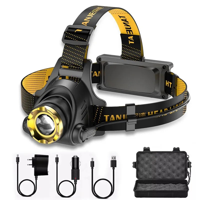 New T6 bright led head-mounted flashlight outdoor night fishing miner's lamp zoom charging long-range headlamp-WAYBIKER