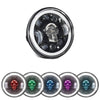 5.75 inch Motorcycle LED Headlight Skull Pattern LED Headlight with High/Low Beam Turn Signal DRL Colorful Angle Eye Light-WAYBIKER