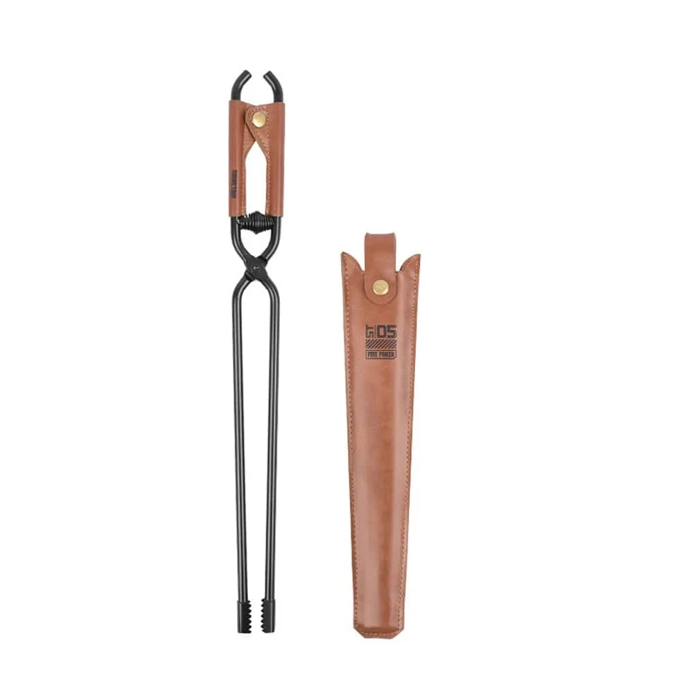 Carbon Steel Charcoal Tongs Outdoor Camping BBQ Firewood Clip Tool Stoves Fire Charcoal Tongs Leather Handle Firewood Clamp-WAYBIKER