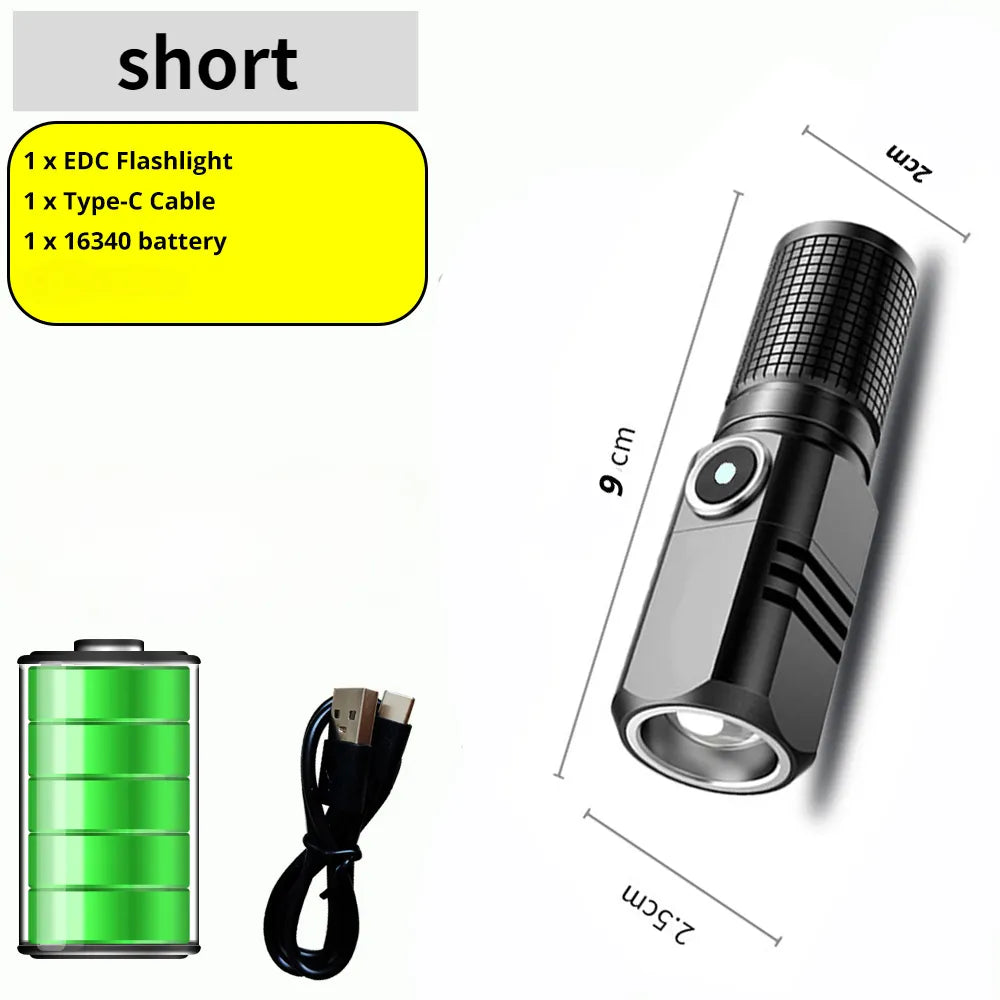 Super Bright MINI XHP50 LED Flashlight USB Torch Rechargeable Zoom Fishing Lantern Powerful 3 Lighting Mode Camping Lamp-WAYBIKER